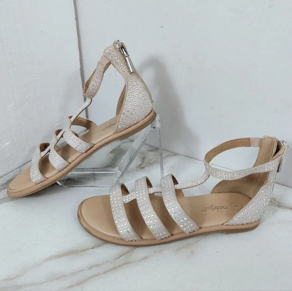 Cat & Jack Girls' Rainee Blush Rhinestone Gladiator Sandals, Sz 1 - Picture 3 of 12